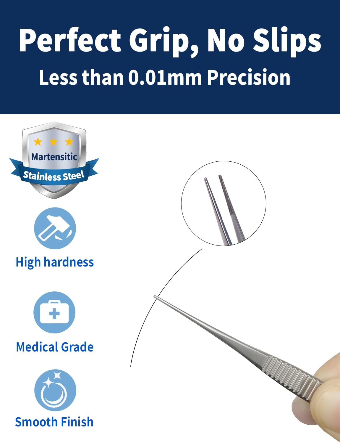 RWD IRIS Dressing Forceps 4", Martensitic Stainless Steel Medical Tweezers, 1mm Width Serrated Straight Tip, Micro Forceps Tweezer, Surgical Tweezer for High-Precision Handling (F12005-10)