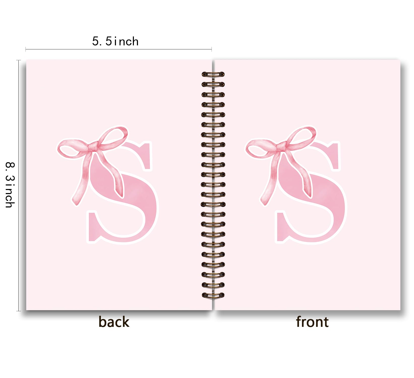 foedor Coquette Trendy Preppy Pink Bow Spiral Notebook,Initial S Journal Personalized Teen Girl Gifts,Monogrammed Gifts for Women Teen Girl,College Ruled Hardcover Spiral Notebook 5.5 x 8.3