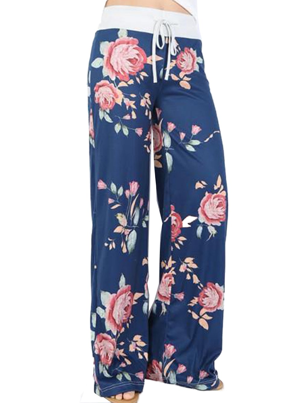Famulily Women's Casual Floral Wide Leg Pajama Lounge Pants