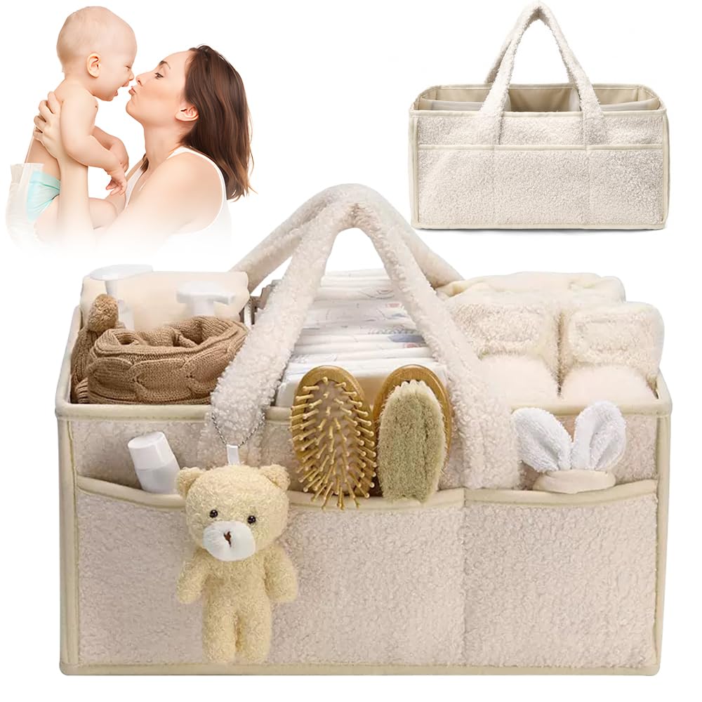 Organizer Pannolini, Portatile Organizer Fasciatoio per Neonati, Feltro Borsa per Pannolini per Bambini con Maniglia, Grande Organizzatore Fasciatoio Neonato per i Viaggi (Bianco) (Bianco)