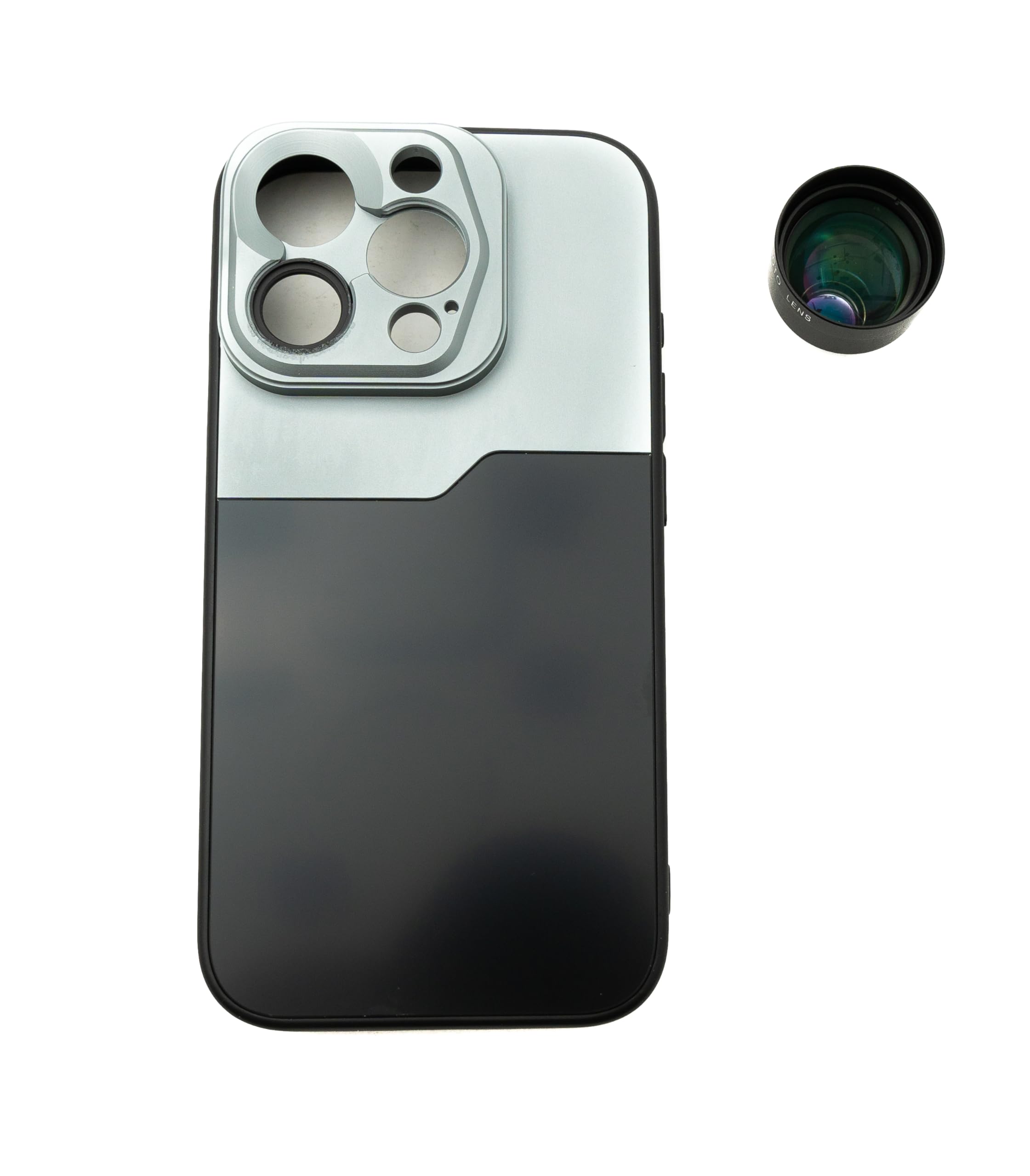 SYSTEM-S Soczewka zoomu 3 x tele obiektyw 37 mm filtr z etui do iPhone 15 Pro w kolorze czarno-szarym
