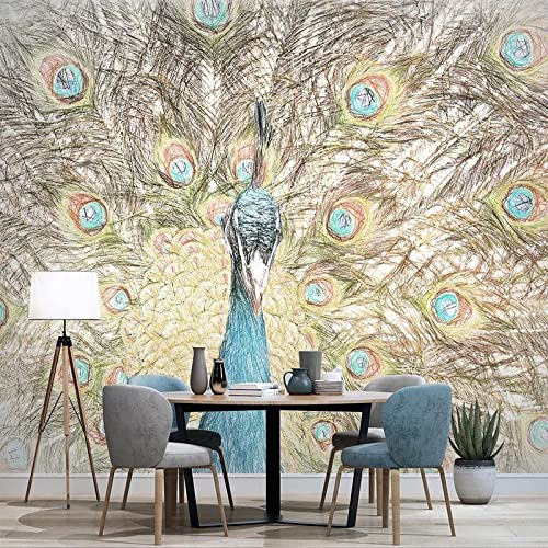 Papier peint paons abstraits vinyle amovible grand format décoration salon