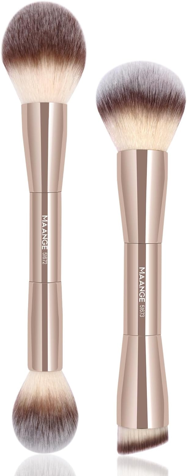 Foundation Makeup Brush, Double Ended Makeup Brushes, Applying Liquid or Powder, Blush, Cream, Primer, for Contouring Blending Foundation Blush Brush(Gold, 2PCS)