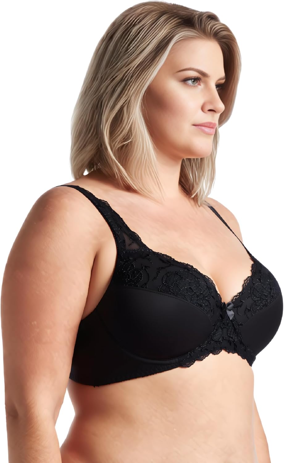 Curve Muse Plus Size Minimizer Underwire Unlined Bra with Embroidery Lace-3Pack