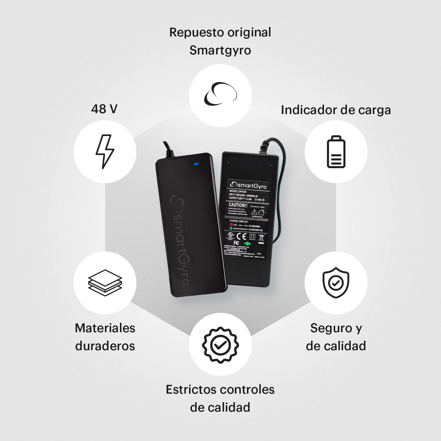 SmartGyro Cargador 48V 4800 para Patinetes Eléctricos Speedway, Rockway, Crossover, K2 y Ryder