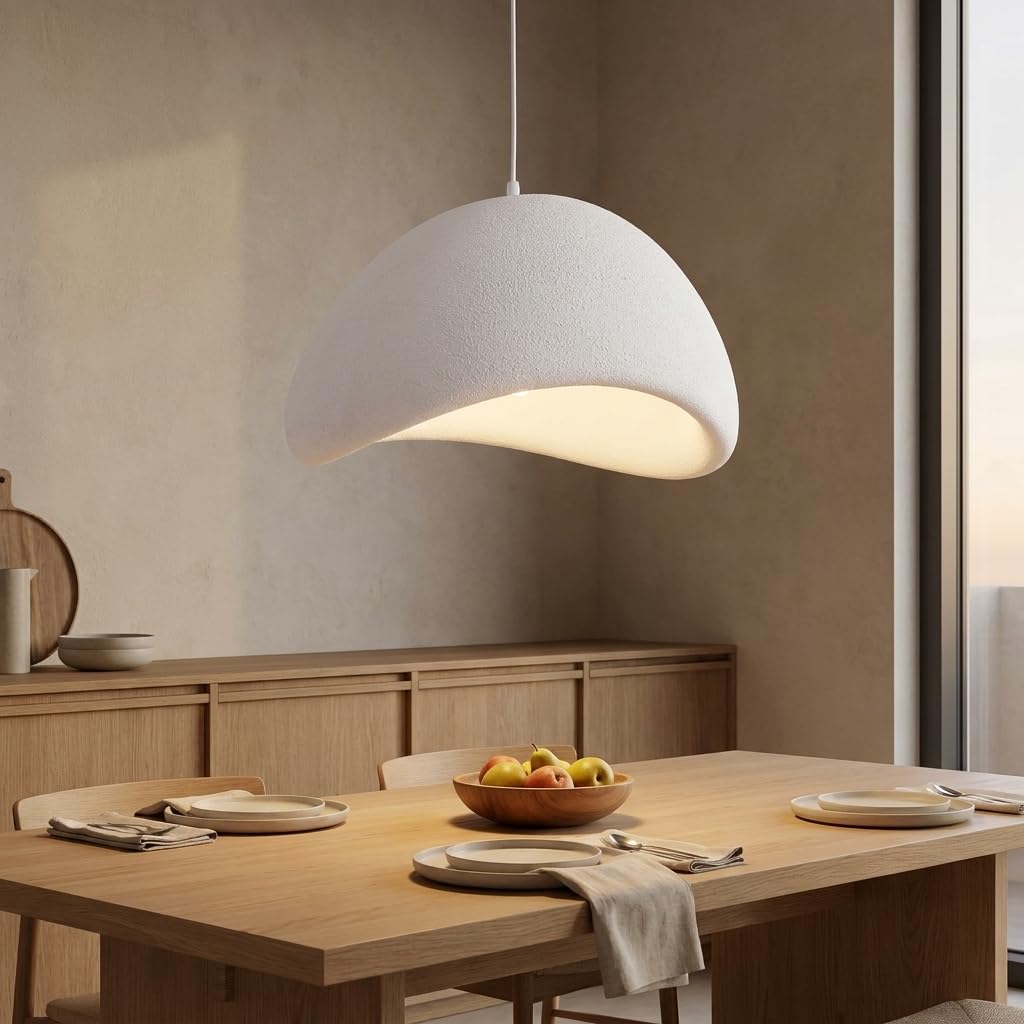 BARCELONA LED Duża Lampa Wisząca Wabi Sabi Ø50cm, Lampa Sufitowa z Teksturowanej Żywicy, Oprawa E27 w Stylu Japandi Boho Minimalistycznym do Salonu, Jadalni i Sypialni