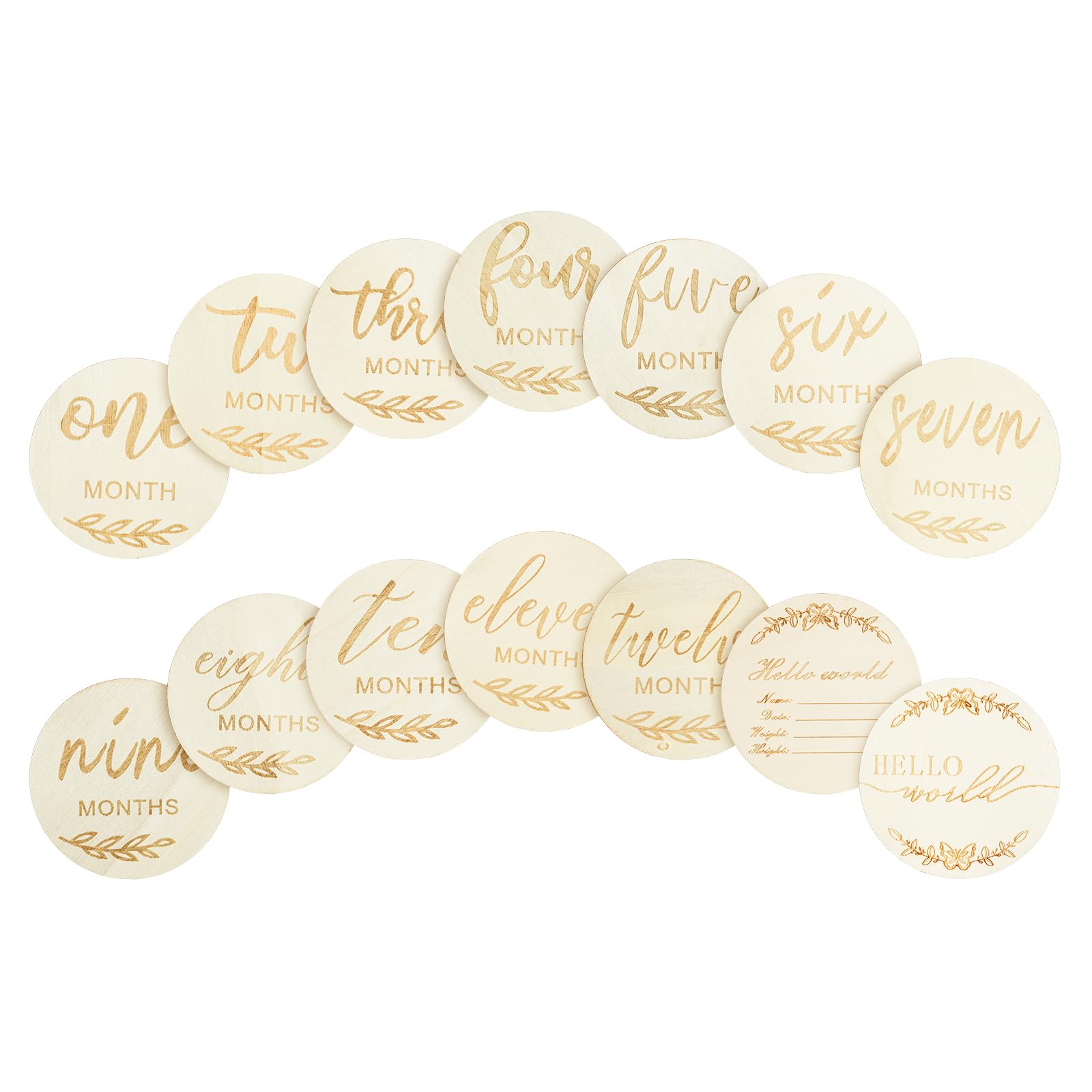 HAGOT 14 PCS Wooden Baby Milestone Cards, Round Month Newborn Sign, Gifts for New Parents, #2 Style B, 10.8cm x 7cm