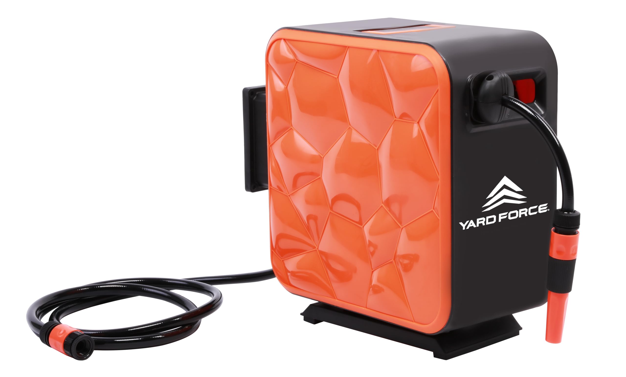 Yard Force HW HR20B Automatischer Gartenschlauchaufroller 20 m – 180° Quick-Release Wand¬halter, Auto-Rewind, 8 bar, inkl. Sprühdüse & Adapter-Set