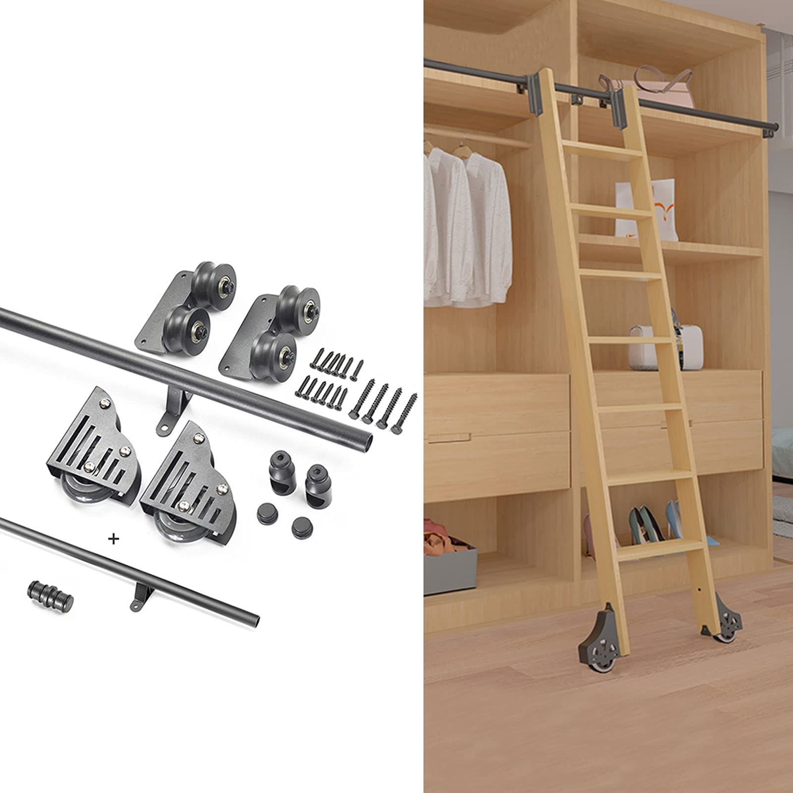Kit de porte de grange coulissante MiroDo 3,3 à 20 pieds noir rail suspension échelle sans échelle