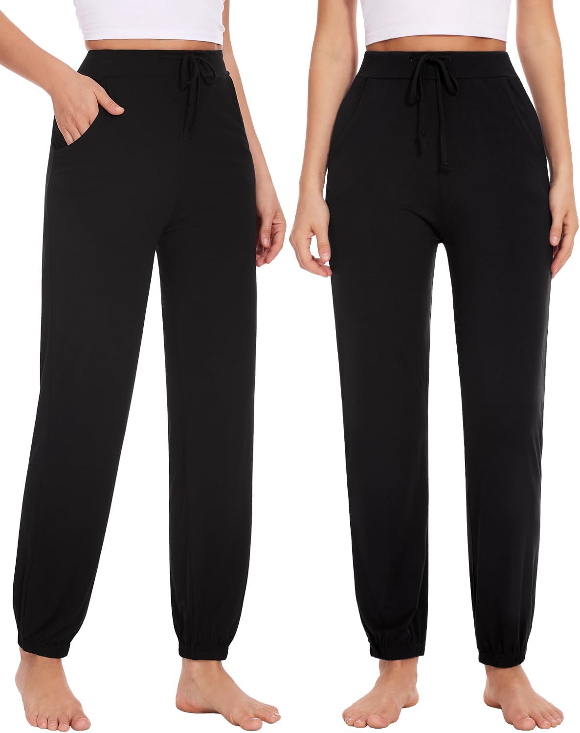 Women's Loose Casual Pants Comfy Home Lounge Pants Elastic Drawstring Pajama Bottoms with Pockets 2 Pack