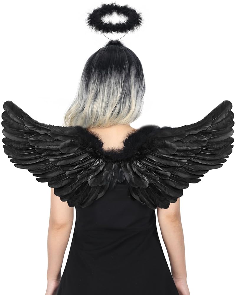Amazon.com: Sunboom Black Angel Wings and Halo for Adult