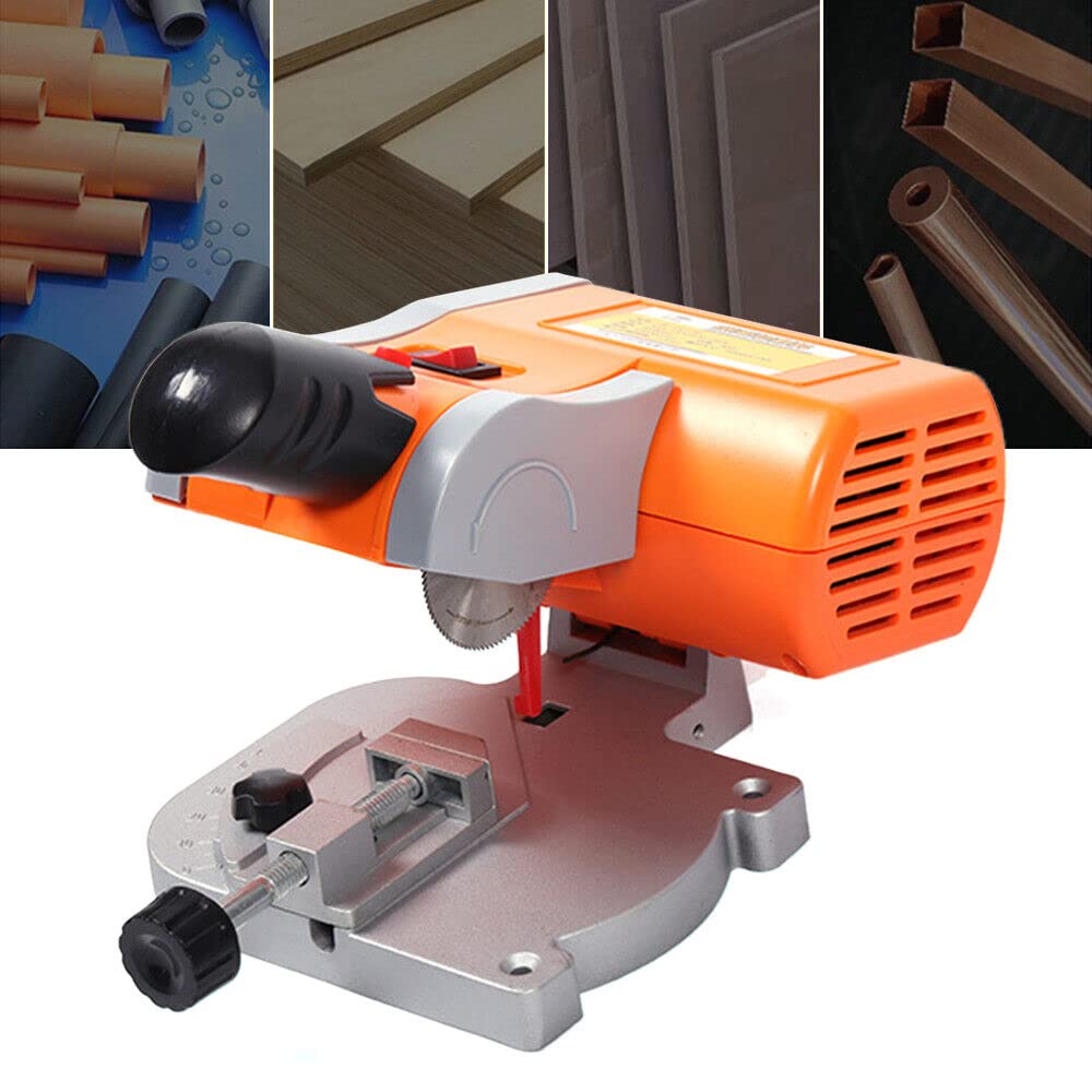 Mini sierra de corte transversal, sierra para ingletar, 7800 rpm, sierra de corte de mesa, acero, madera de latón, 0-45 grados ajustable para madera, zinc, aluminio, etc.