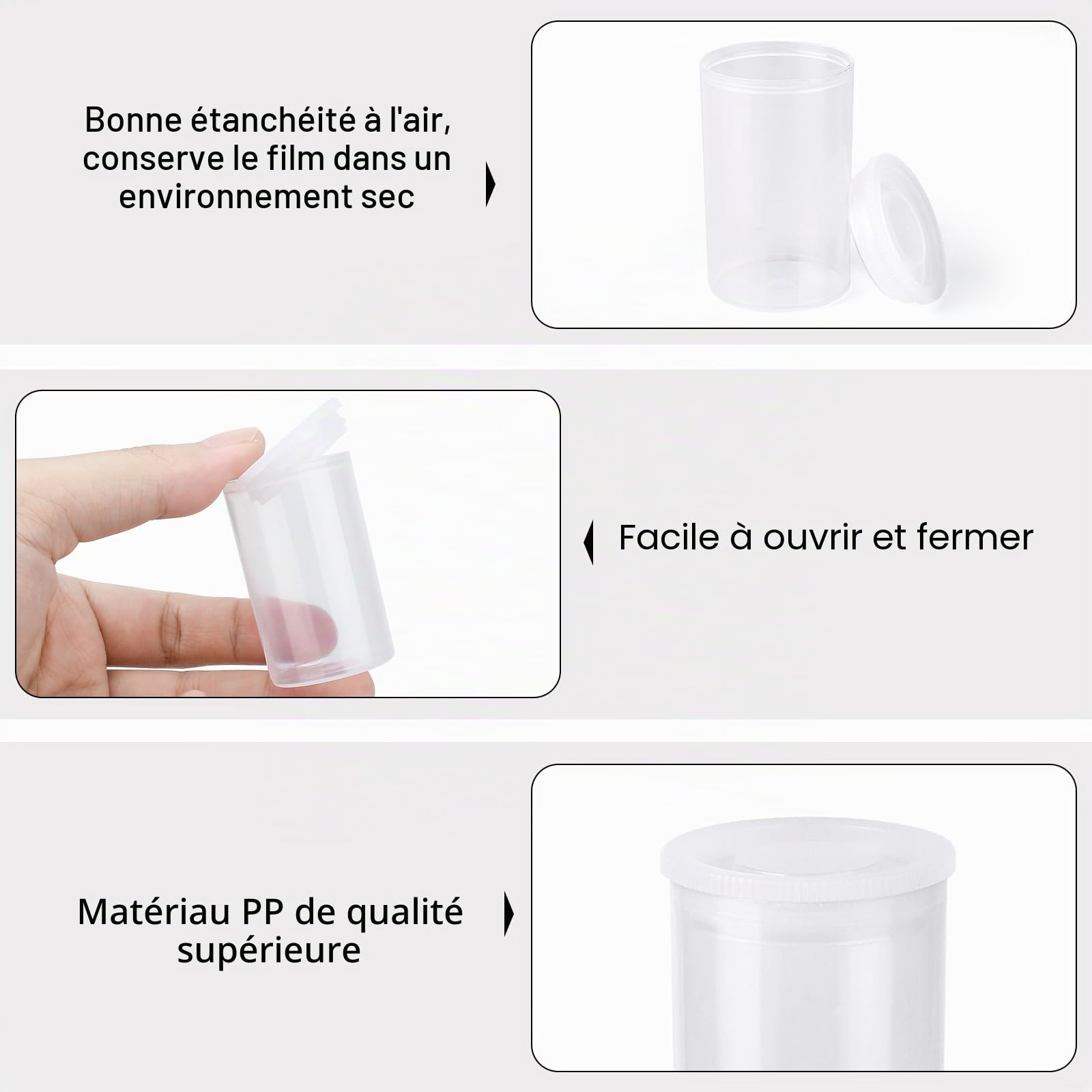 36 PCS Boîtes de Film pour Activités Scientifiques Boîtes de Pellicule Photo avec Couvercle 32mm boites Pellicule Photo pour le Stockage, les Petites Pièces de Film Bidon (transparence)