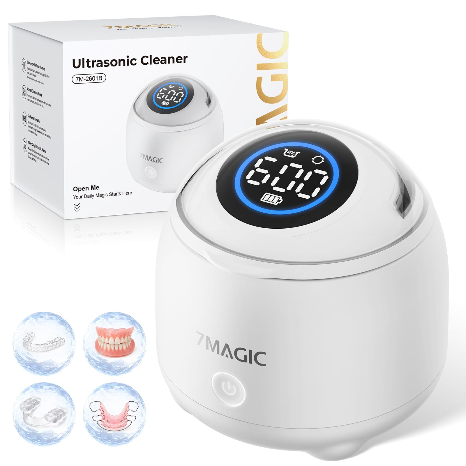 7MAGIC Nettoyeur ultrasons sans fil pour gouttières, 48 kHz, Blanc