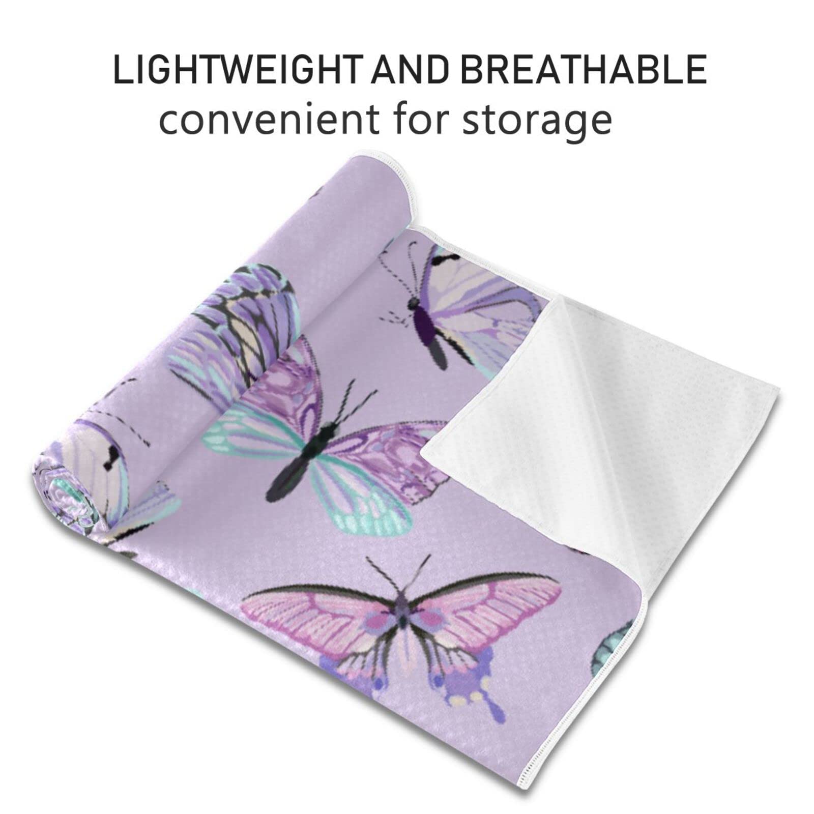 JHKKU Non Slip Yoga Towel 73 x 27 in Butterfly Sweat Absorbent Yoga Mat Towel for Hot Yoga, Pilates and Workout