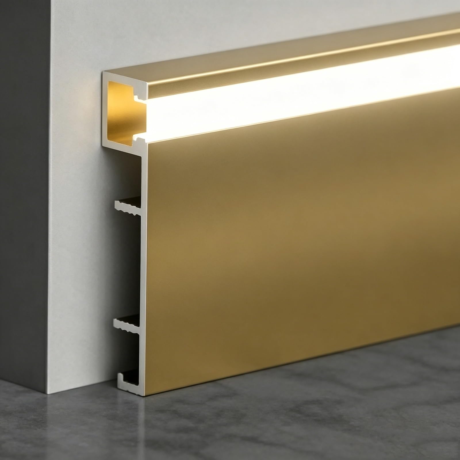 Aluminum Baseboard Trim, Custom Length Waterproof Skirting Board with Led Lights for Commercial/Residential, Molding Trim for Floor(B 5cm/2'',2.4m/7.9ft)