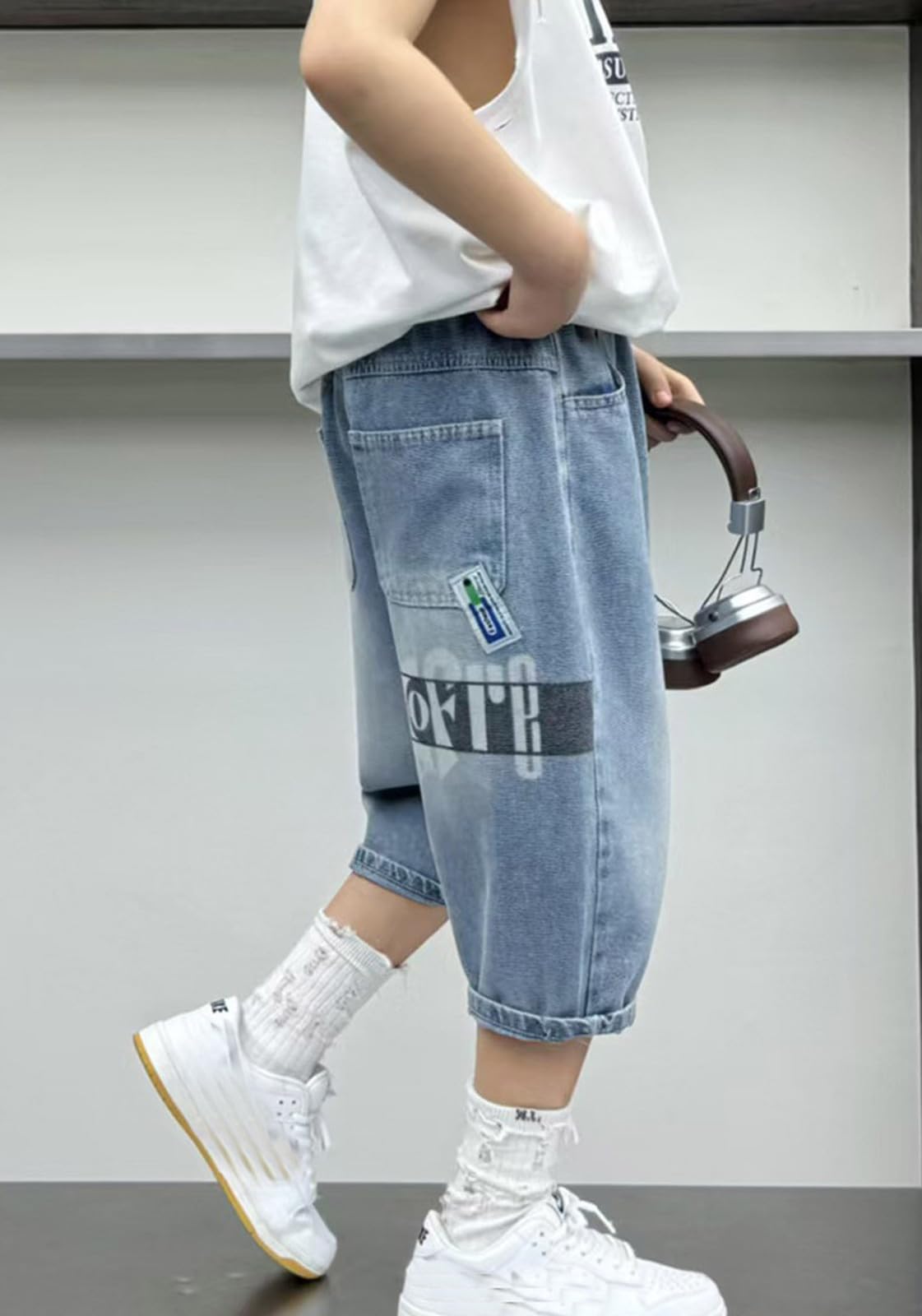 Garçons Short en Denim Été Pantalons Court Baggy Léger Pantalon Jeans 3/4, Bermuda Jeans Garçons Bleu Enfant Mode Denim Pantacourt Streetwear Outdoor 4-14ans