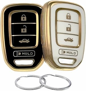 TPU Key Fob Cover Compatible with 2013-2021 Honda Accord CR-V Civic Crosstour Fit HR-V（Only Fit Straight Key fob, Smart Key Fob Not Fit. (Black/White)
