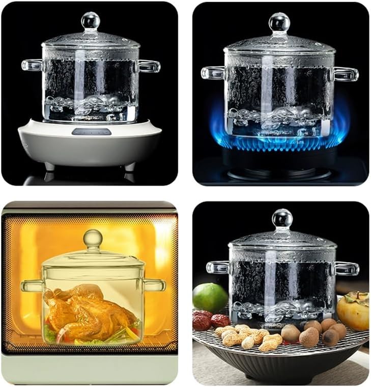 Clear Glass Pot, Cooking Pot with Lid and Handle, Clear Saucepan, Resistant Borosilicate Pot, Glass Saucepan for Cooking On Stove, Stovetop Simmer Pot (1.9L/64oz)
