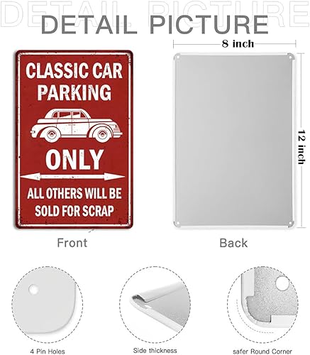 Miniatura 2 de Letrero clásico de lata con texto en inglés Car Parking Only, divertida decoración de pared de garaje para hombres con obras de arte de automóvil