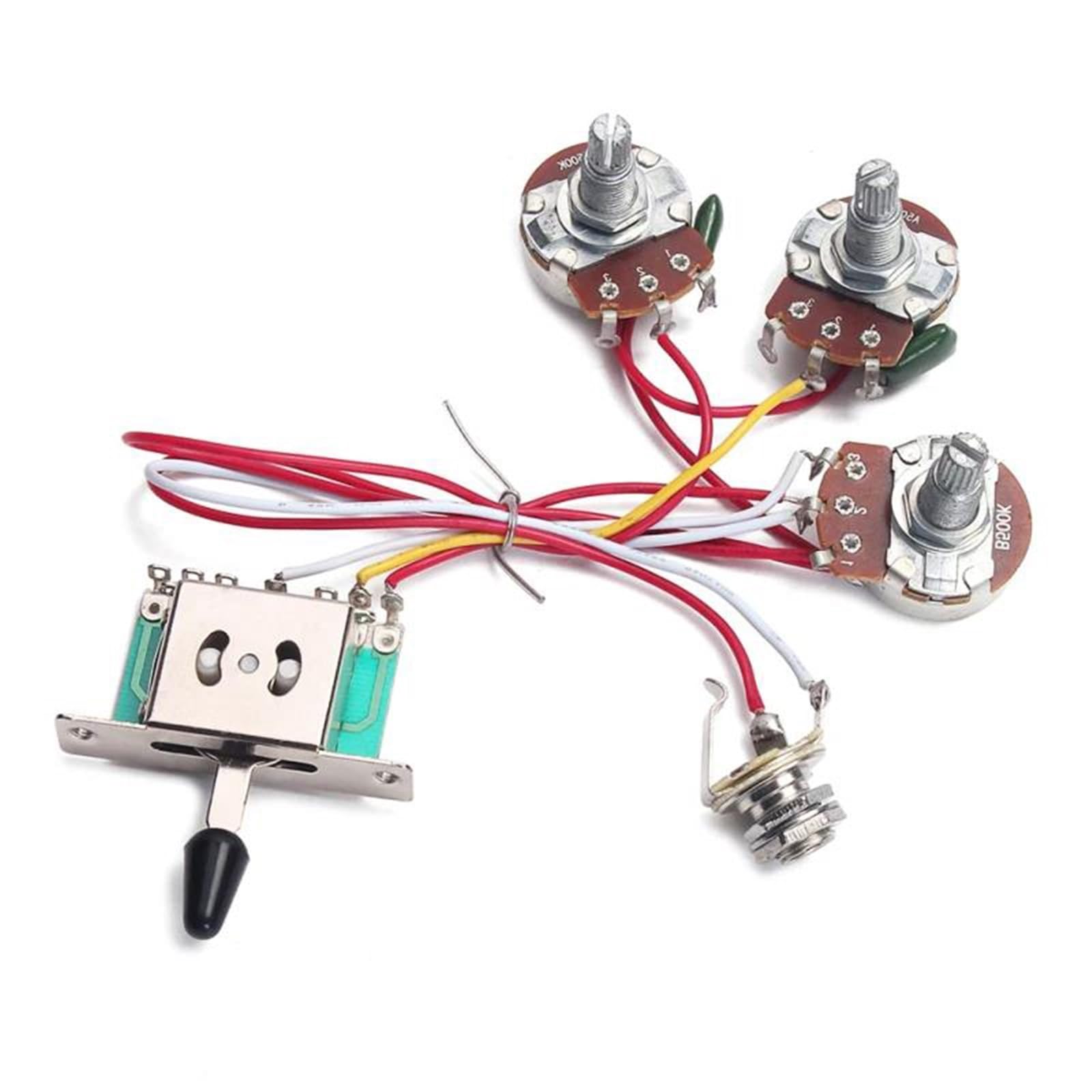 Arnés Cableado Guitarra Profesional Potenciómetro de 500k con arnés de cables para guitarra interruptor de palanca de 5 vías 1 volumen 2 tonos conector para potenciómetro