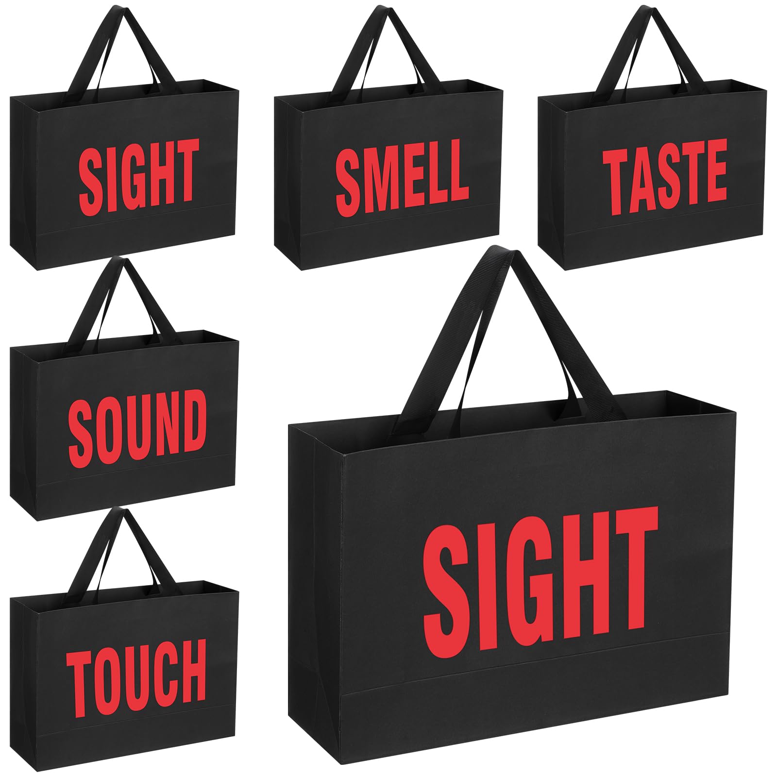 Kolldenn Valentine's Day 5 Senses Gift Bags for Him Her, Valentine Five Senses Gift Paper Kraft Bags with Ribbon Handle for Lover Husband Boyfriend Birthday Party(Black, Red,12.6 x 8.7 x 4 Inch) โ image 1