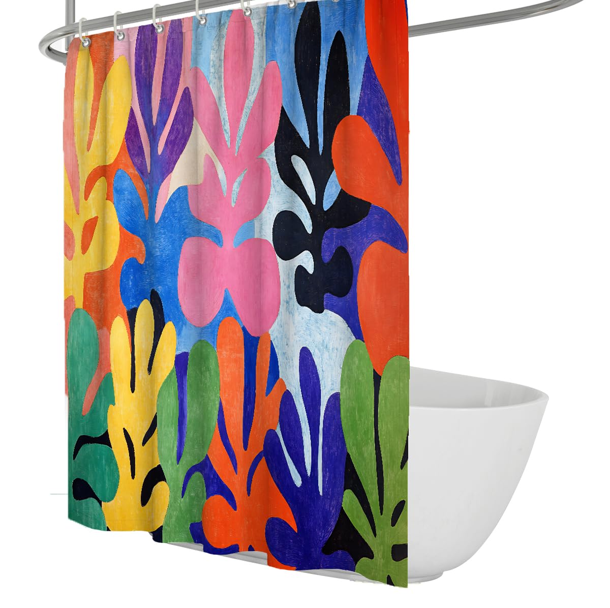 OLLIAR Home Abstract Shower Curtains Fauvist Seaweed Silhouette Pattern Waterproof Fabric Bath Curtain with Hooks Mid-Century Modern Boho Decor for Bathtub 100x200cm