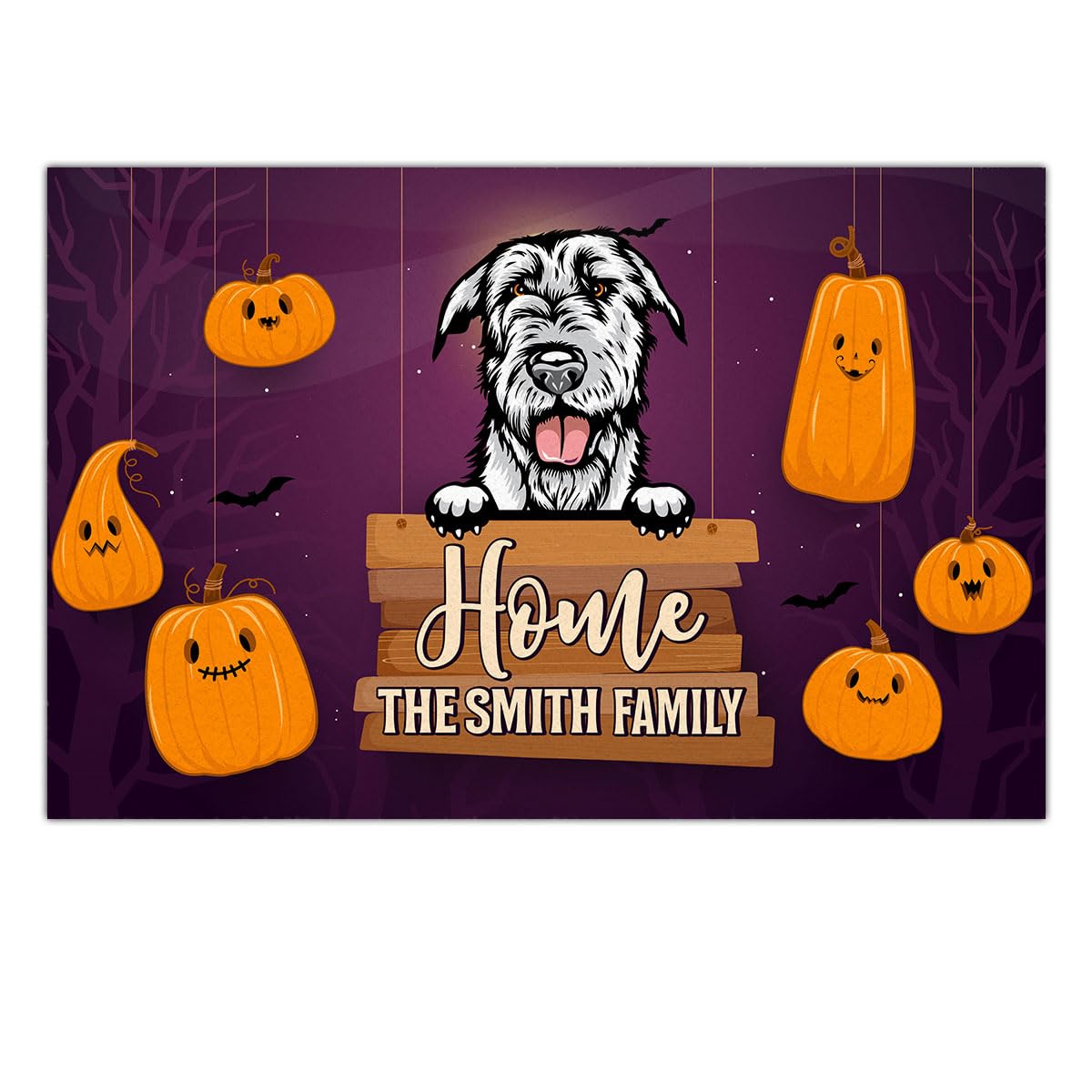 kobalo Personalized Irish Wolfhound Doormat Funny Halloween Dog Door Mat Scary Pumpkin Welcome Door Mats Outdoor Indoor Entry Floor Rug Home Porch Seasonal Holiday Dog Lovers Gifts Decorations