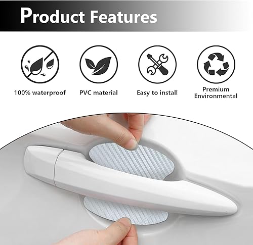 Miniatura 4 de Kewucn 4 calcomanías para manija de puerta de automóvil, películas protectoras de fibra de carbono para manija lateral de puerta, protector