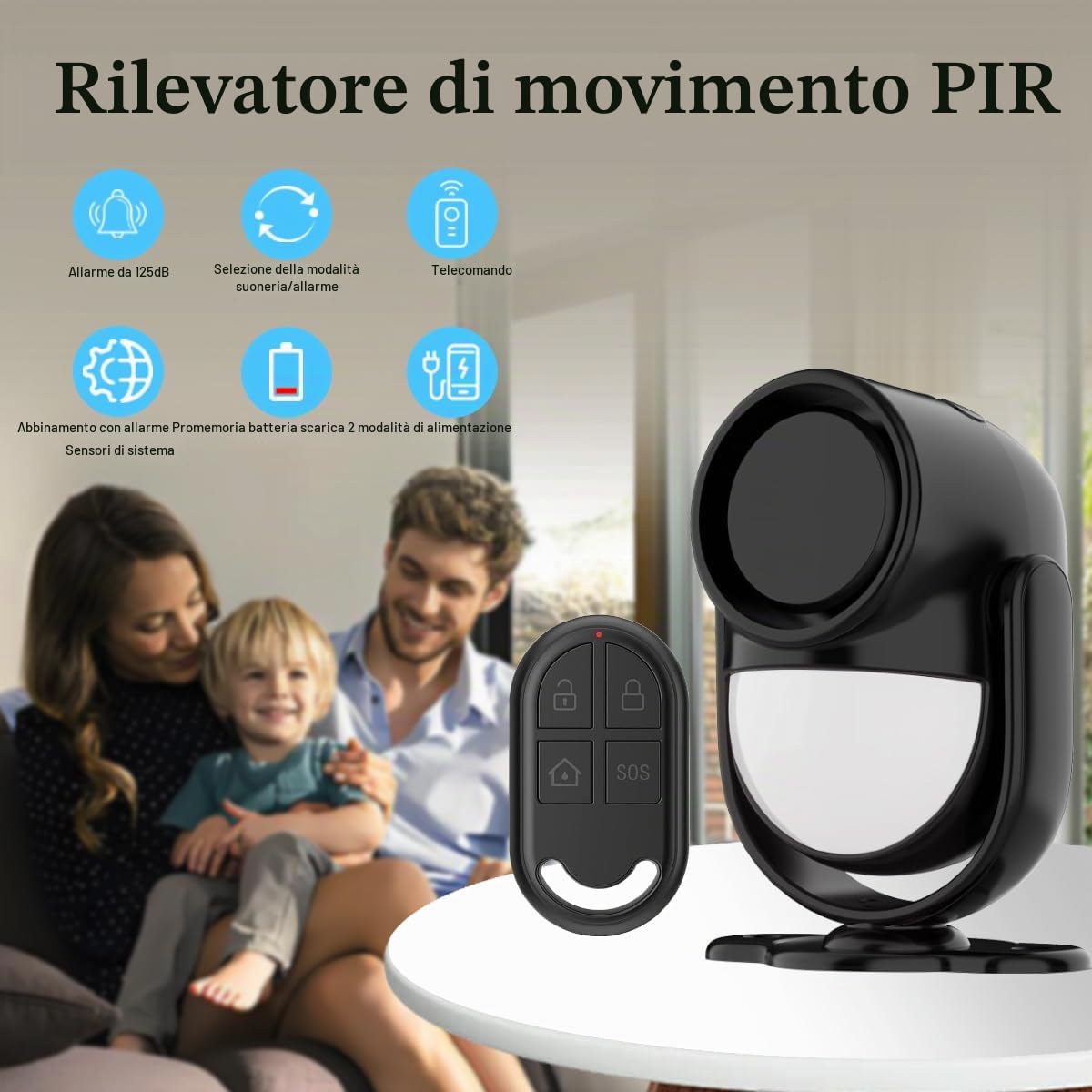 GLOOK Antifurto Allarme Casa Senza Fili con 2 Telecomando, 125dB Sensore Movimento Allarme, Sirena Allarme Perimetrale, Garage, Auto, Porta, Ingresso, Esterno, Finestre, Camper