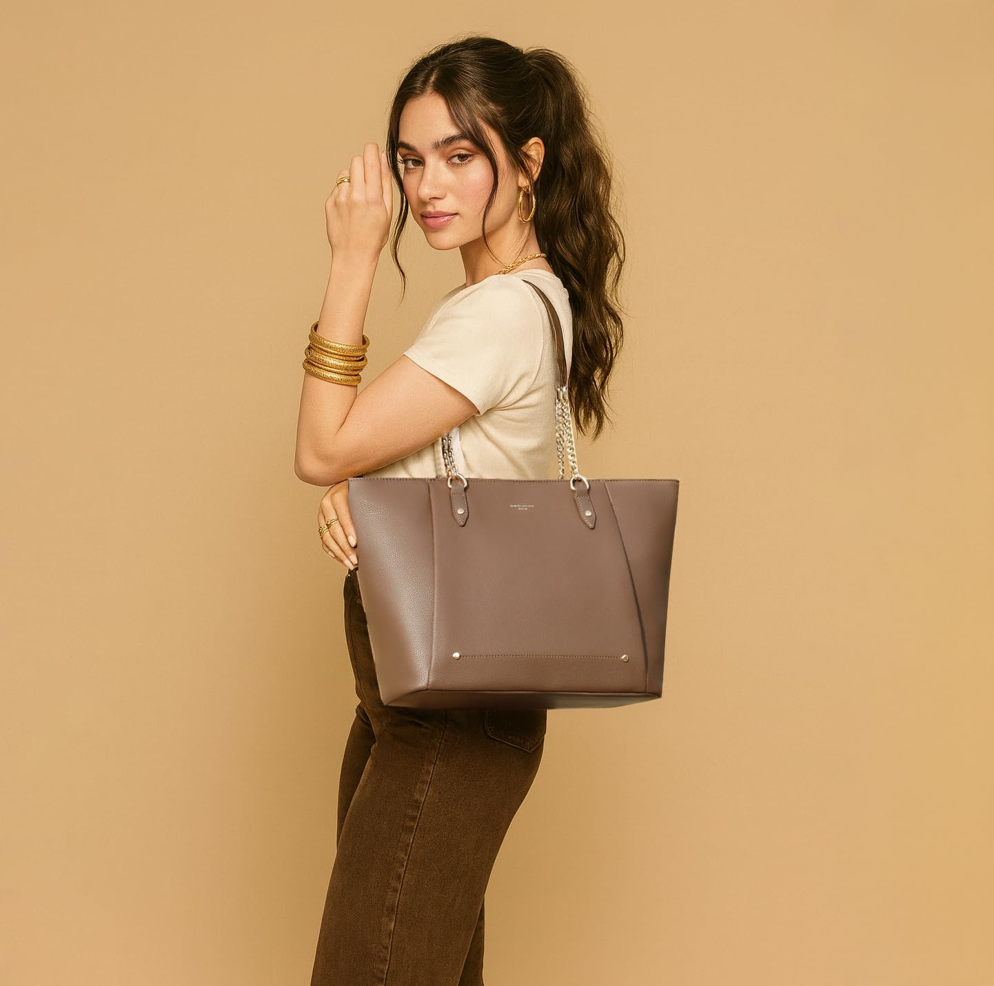 David Jones - Bolso de mano, cesta forrada, bandolera, para mujer - Gran bolso de compras A4 para el curso, trabajo, gran capacidad, piel sintética PU, suave - Bolso de compras con asas largas