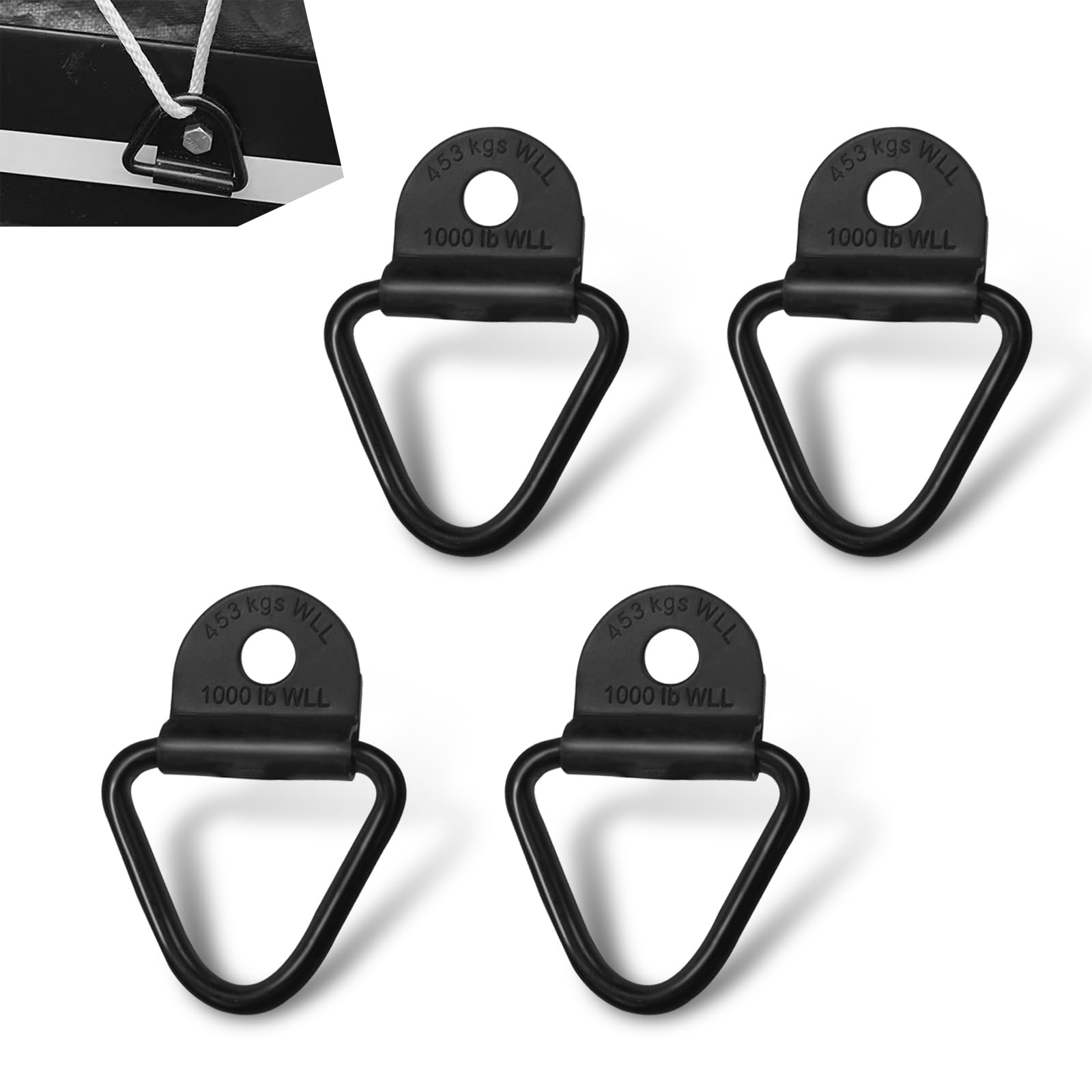 Pack-4 Trunk Tie-Down Anchor, 2.3" x 2.2" V-Shaped Metal Multi-Purpose Vehicle Rail Hook, Cargo Underbody Tie-Down Anchor Accessory, Universal for Most Cars Trucks and Trailers (Black)