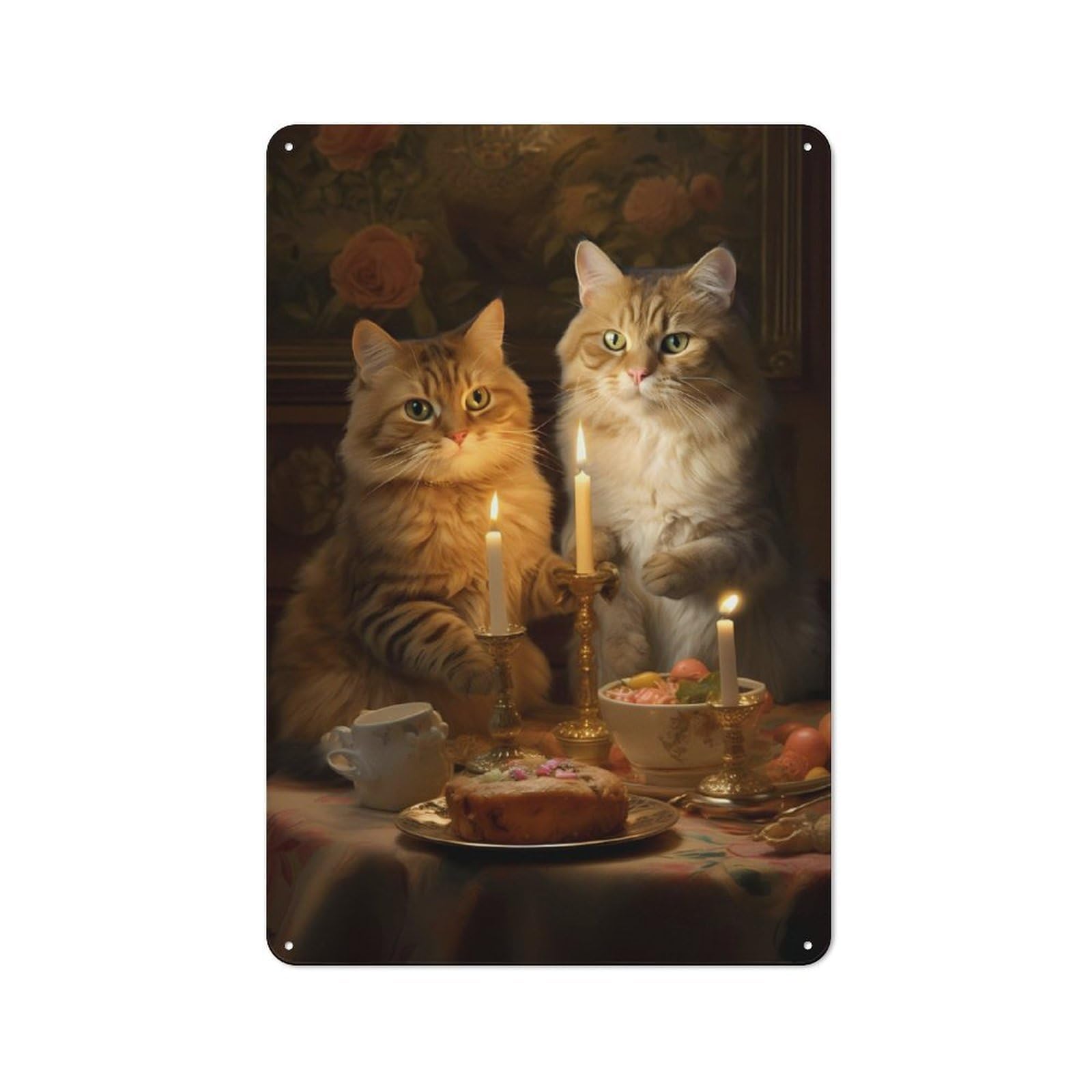 Junmoney Fat Cats Dinner Kitchen Retro Metal Wall Sign 30X20cm With For Bar Or Restaurant, Gift Idea For A New Home And Metal Sign Collection