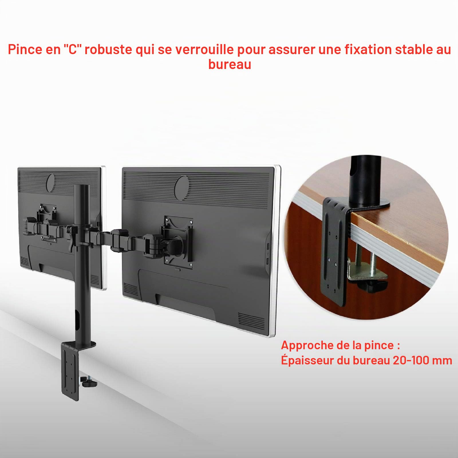 Fleximounts D1D Support de Bureau pour 2 Écrans LCD de 10"-27" (25cm-68cm), Clamp Équipé, Charge Max 10kg par Moniteur