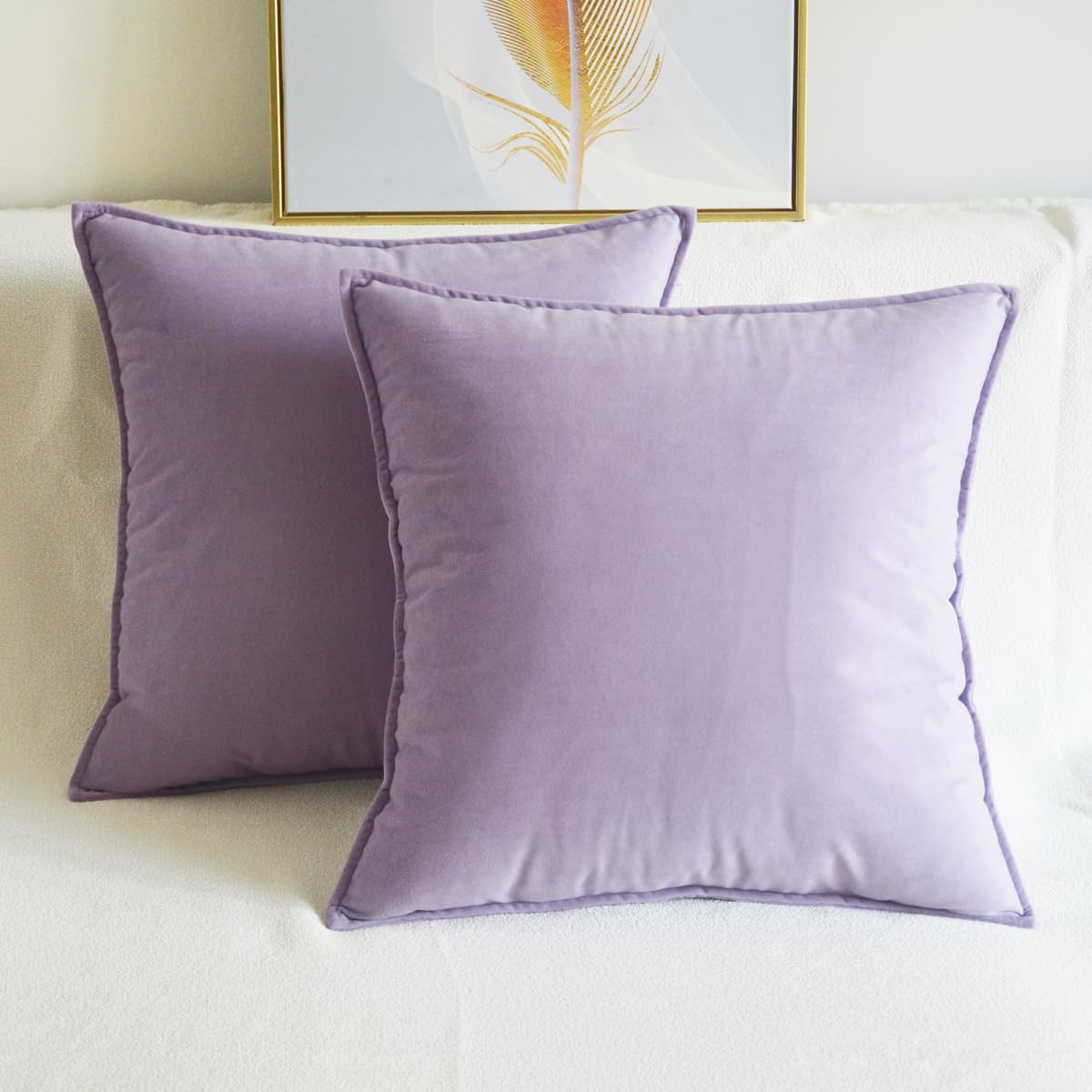 Lutanky Velvet Cushion Covers 18 x 18 Inch Taro Purple Decorative Square Throw Pillow Covers (Pack of 2) Soft Piped Pillowcases for Sofa Bedroom with Invisible Zipper 45cm x 45cm - Image 2
