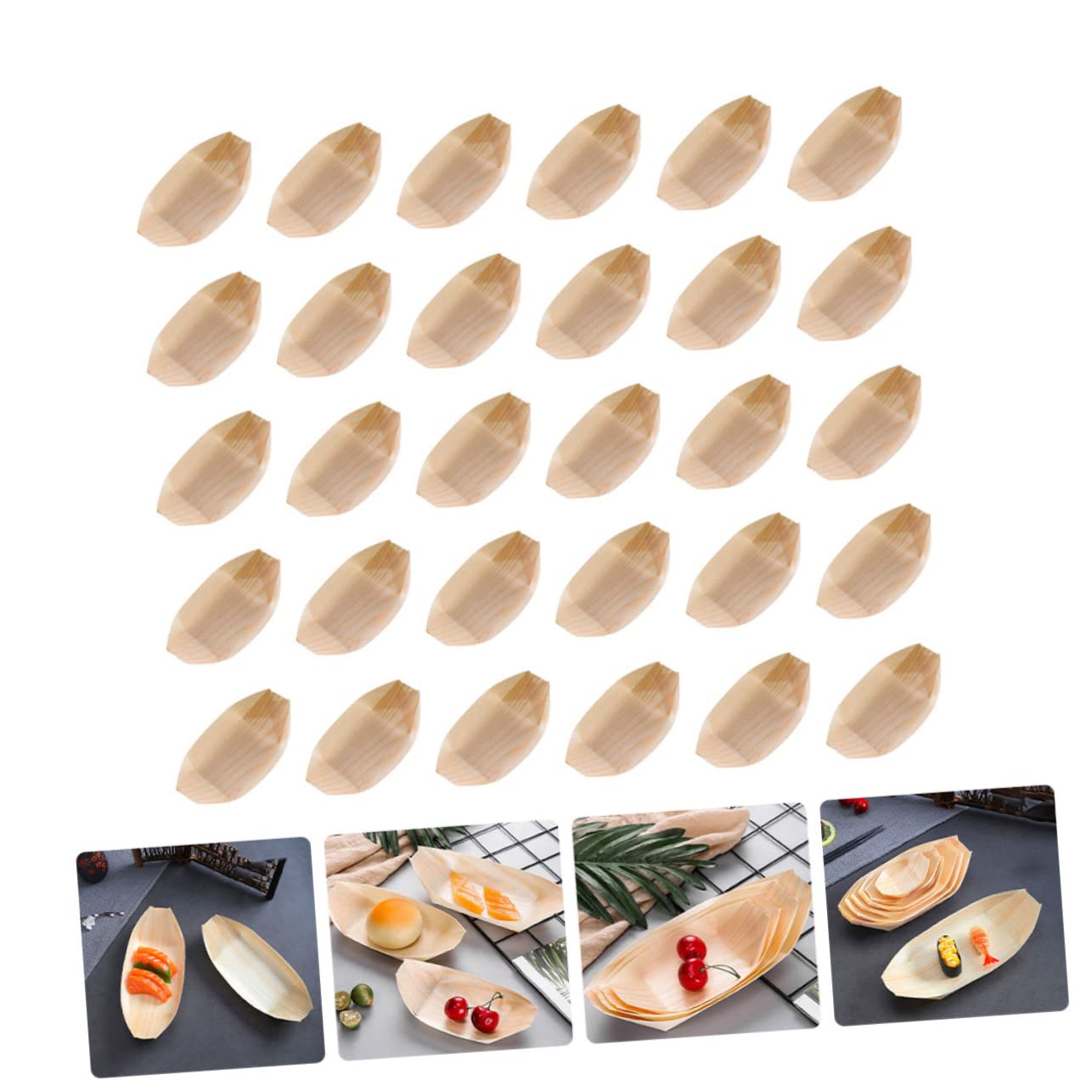 HOLIDYOYO 50pcs Sushi Kayak Decorative Sushi Holder Sushi Dish Sushi Shark Plate Sushi Serving Boat Sushi Boat Plate Sushi Take Out Trays Sushi Display Plates Sushi Platter Snack Tray Wood