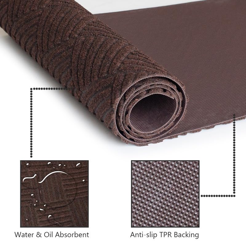 SUWUYUE Runner Rug Non Slip, 1FT x 5FT Washable Area Rug Indoor Outdoor Rubber Back Carpet Mat for Hallway Kitchen Entryway Laundry Room Foyer Balcony Living Room, Brown