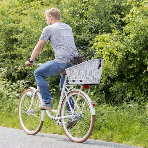 TRIXIE Fahrradkorb Weide für Hunde bis 8 kg 35 × 49 × 55 cm - gewebter Hundefahrradkorb für den Gepäckträger - mit Schutzgitter und weichem Kissen, 13114