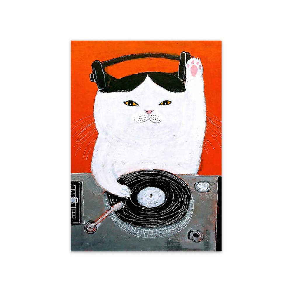 Amazon｜漫画猫ポスター面白いDj猫の壁アートパネル北欧ヴィンテージ