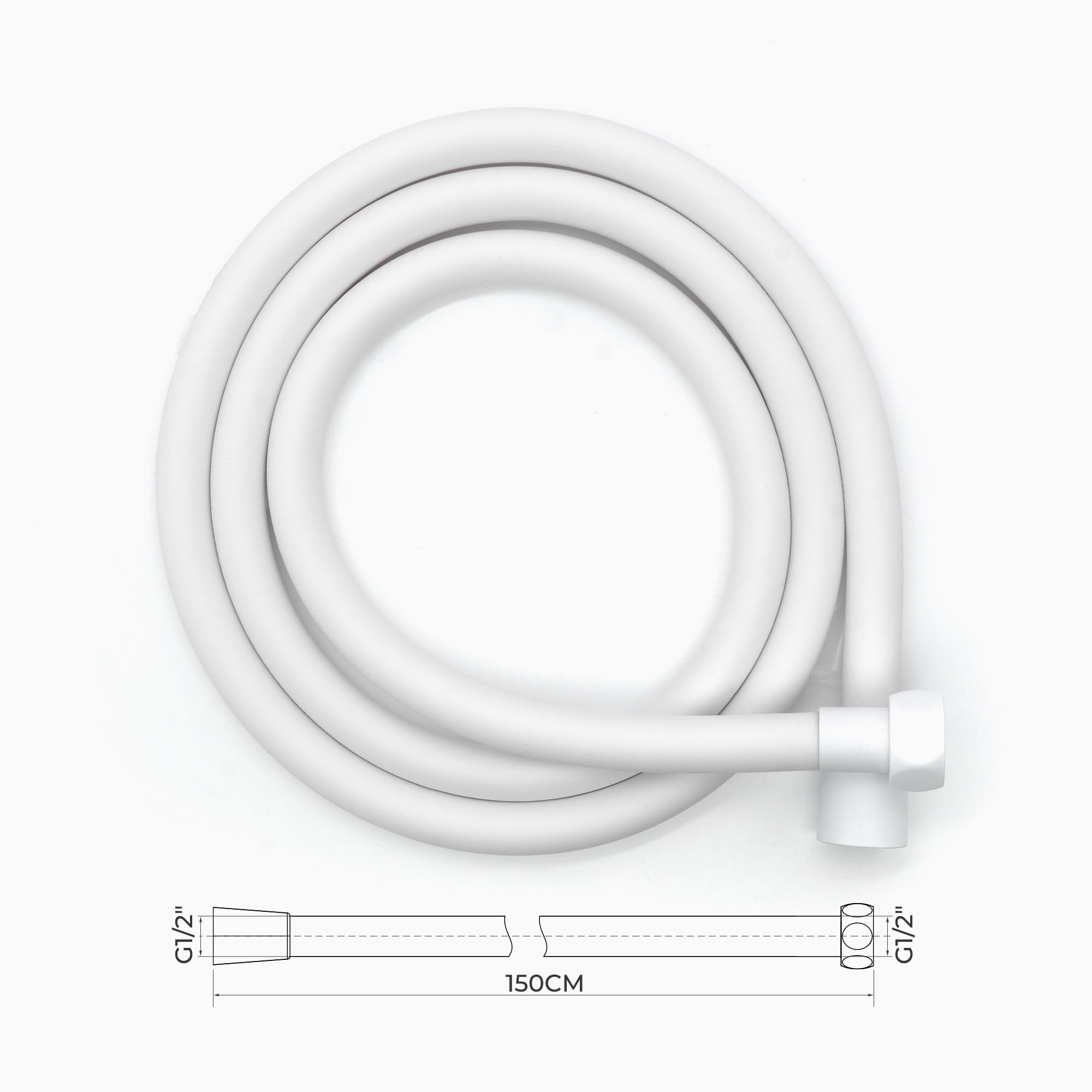 VANCOCO Manguera de ducha de PVC, 1,5 m, conexión G1/2, color blanco, con filtro de acero inoxidable, doble protección contra torsión, resistente a dobleces y desgarros