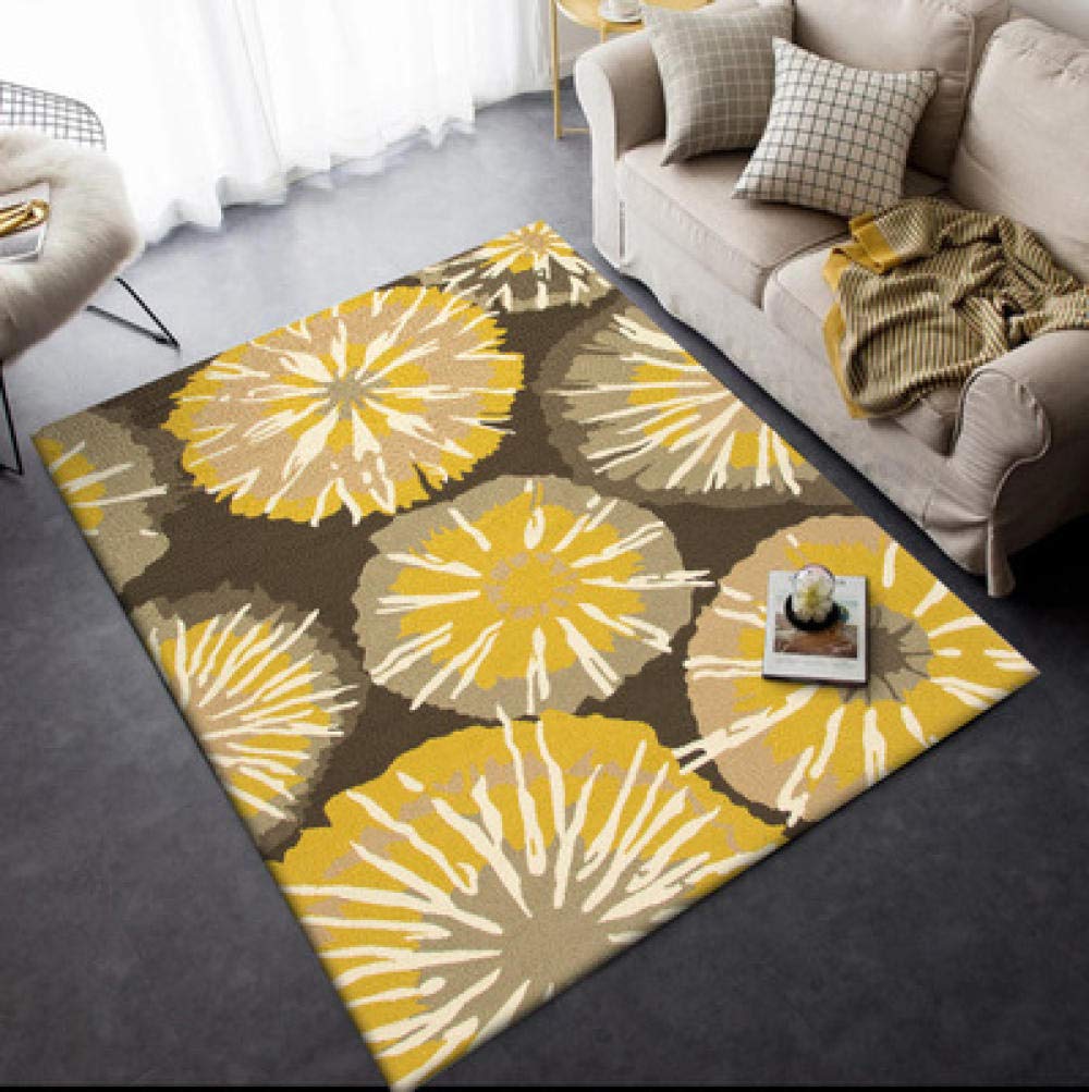 Tapis abstrait jaune 140x200cm style peinture à l'huile