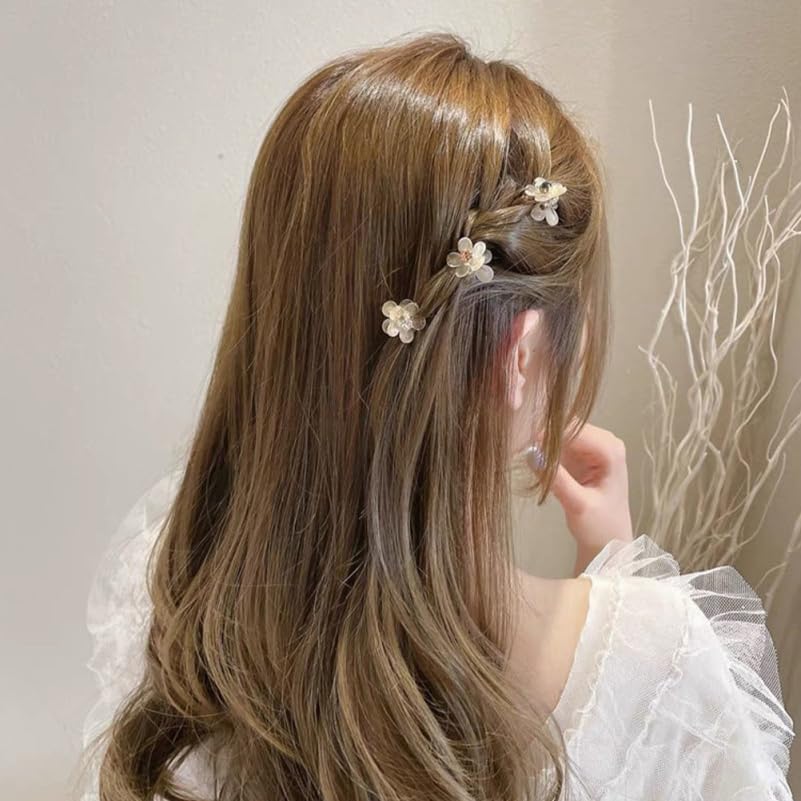 Pearl Flower Hairpin Mini Claw Clips for Girls Small Hair Accessories Wedding Bridal Hair Clips for Thin 16Pcs - Image 2