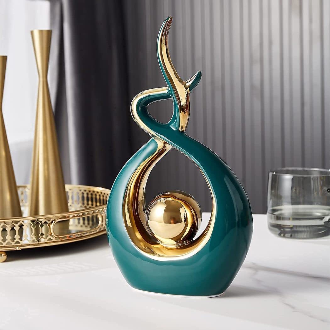 Oggettistica Per La Casa Moderna,Sculture Moderne Design Astratta Scultura in Ceramica, Arredi, Creative Cantinette Vino, libreria, Salotti,Decorazioni -adatta anche come regalo ,Alta 27 cm,Verde,S