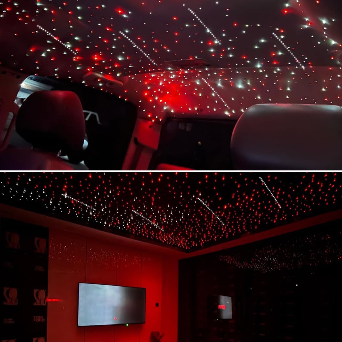AKEPO 18W Twinkle+Meteor 2-in-1 Fiber Optic Lights, Dual Color Ports with 1300pcs+240pcs Meteor Fibers in 0.03in 13.1ft APP Optical Star Ceiling Kit for Car Headliner Star Light Kits or Home Decor