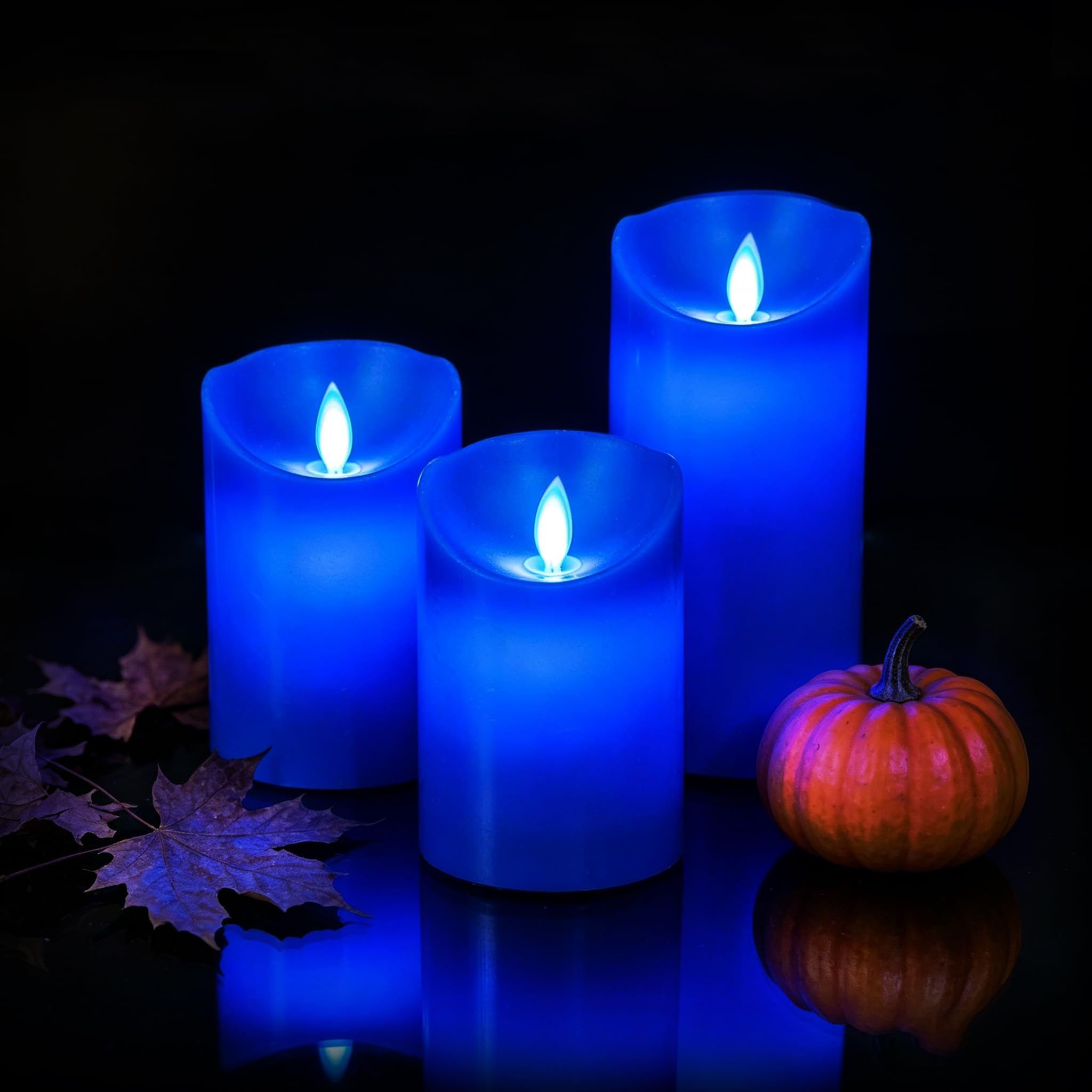 Candele a forma di fiamma blu reale (LED blu all'interno), con telecomando e stoppino mobile, in vera cera, senza fiamma, funzionamento a batteria, timer e dimmerabile