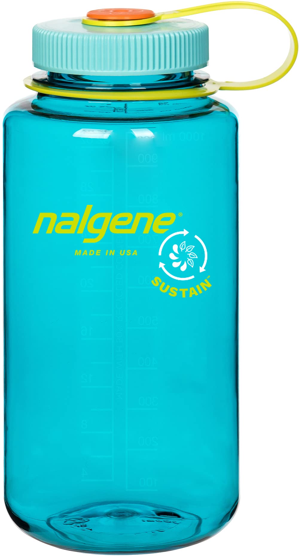 Nalgene Wide Mouth Sustain Tritan Bottle - Rain Water, 1 Litre/WM 1L 32oz Earth Reusable Eco Friendly Everyday Drinking Drink Flask Vessel Canteen Water Juice Storage Store Recycle Plastic BPA Free