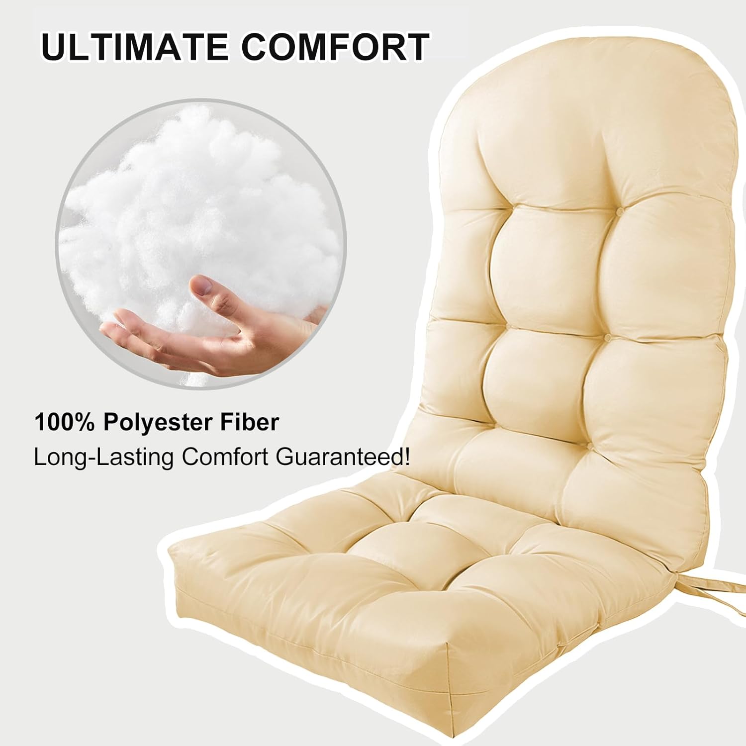 Adirondack Chair Cushions, Patio Furniture Cushions 4" Thickened Tufted Set of 2, Water-Repellent Outdoor High Back Replacement Pads with Ties & Elastic Band, 47" x 19", Beige