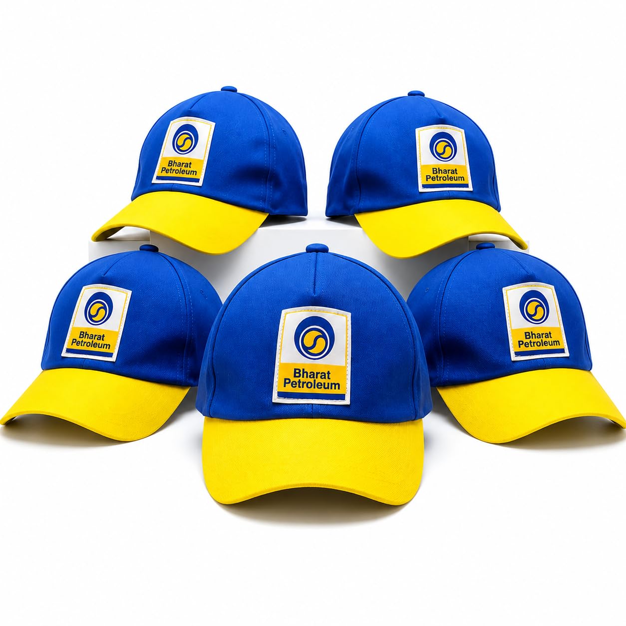 bharat petroleum cap for men & women – adjustable cotton baseball cap, bpcl logo printed hat, casual outdoor sports cap (pack of 5) multicolour