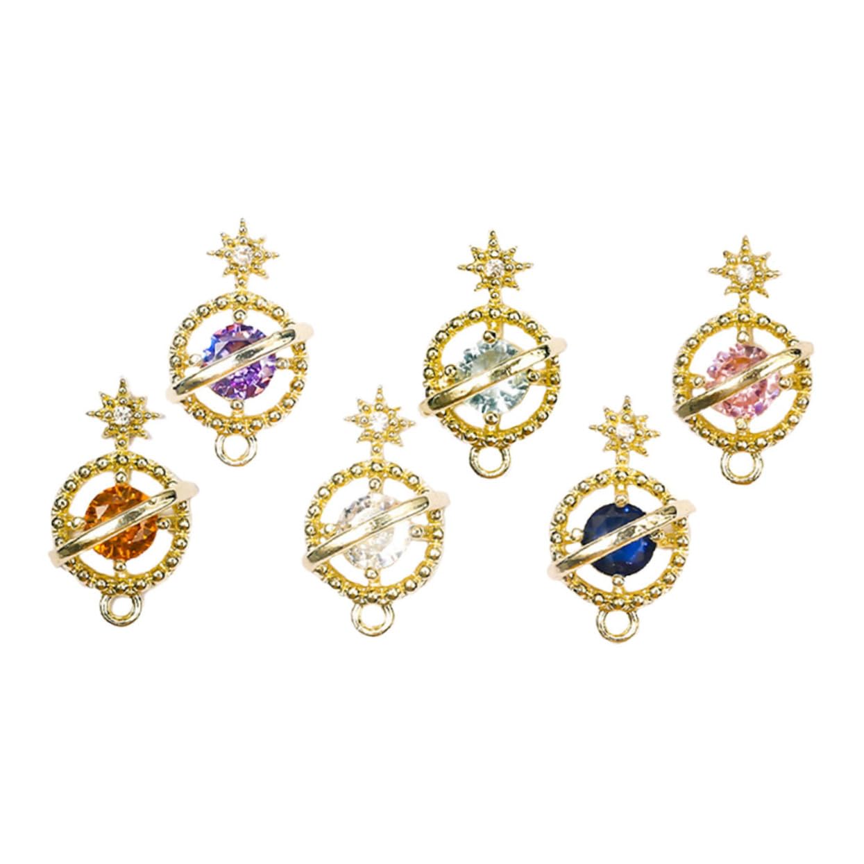 Healeved 6Pcs Chic Nail Art Decoration Sparkling Zircon Planet Decor for Women Easy to Apply Nail Charms for DIY Manicure Present for Halloween Christmas Birthdays