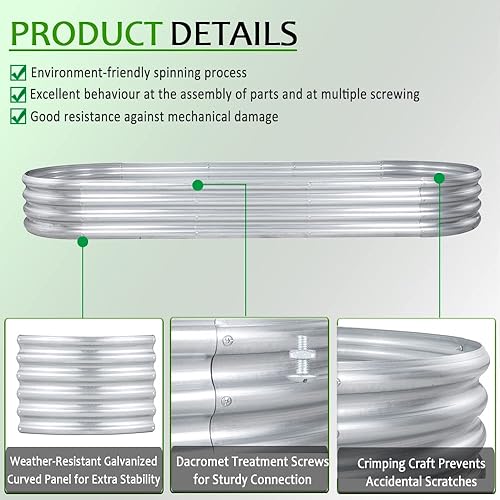 Miniatura 5 de FORTUNO 2 cajas de jardín elevadas galvanizadas de 9 x 3 x 1 pies, de metal, para exteriores, maceta grande de acero para plantar verduras y